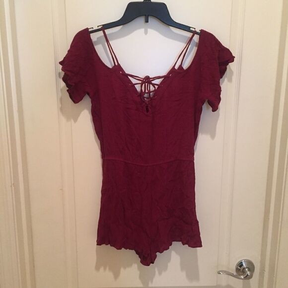 Chloe & Katie Cold Shoulder Lace Up Front Romper - Picture 2 of 6